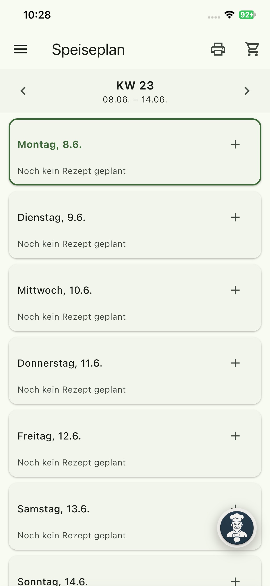 Genuss Planer App: Wochenplan mit Mahlzeiten